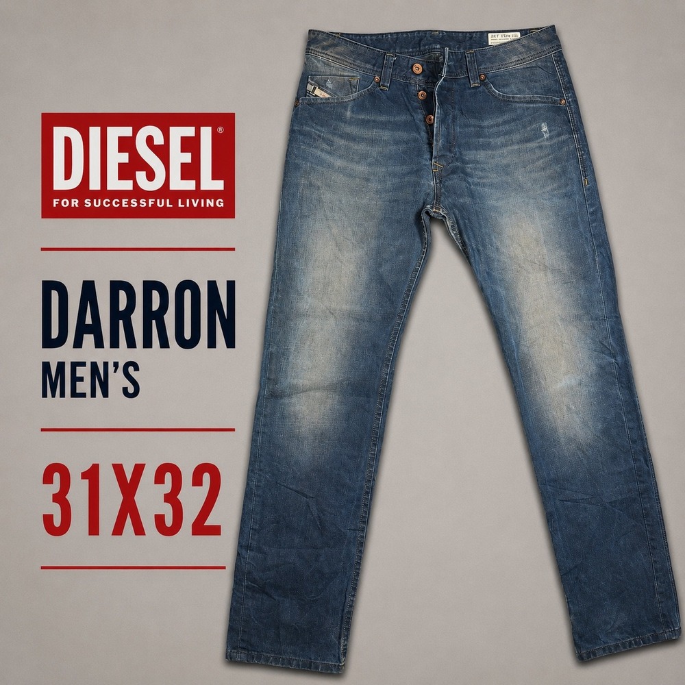 Diesel Darron Jeans Mens 31x32 Regular Slim Tapered Blue Wash Cotton Denim 0R804